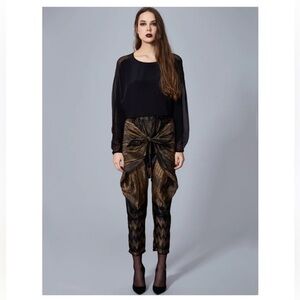 Tryb Silk Knot Front Drop Crotch Harem Pants Size XS Gold Black Anthropologie